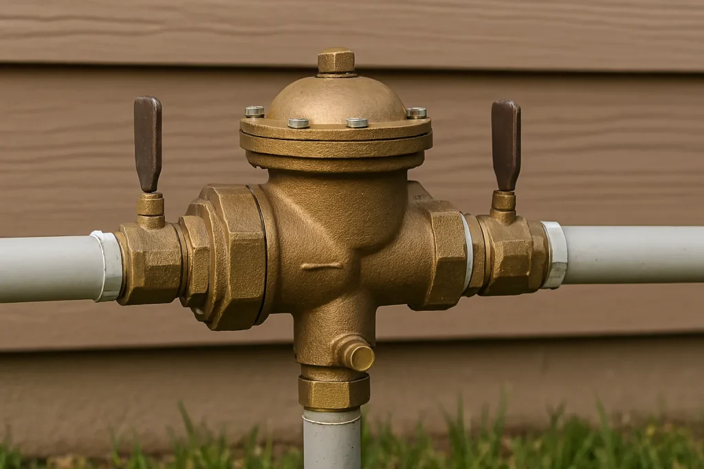 Brass backflow preventer valve installation