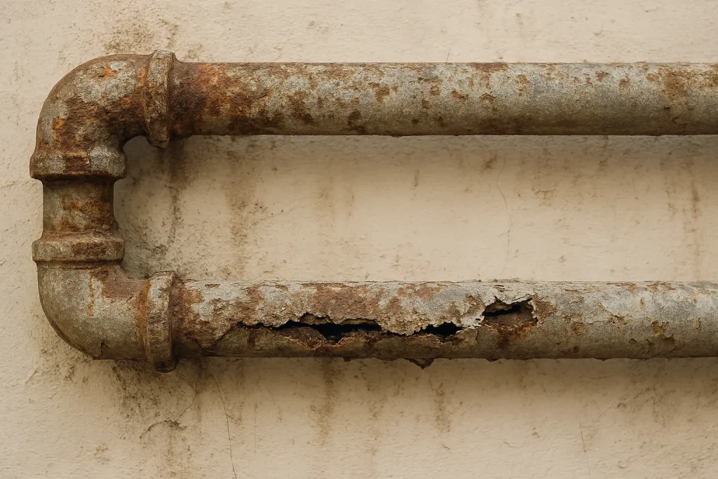 Rusty pipe with visible deterioration